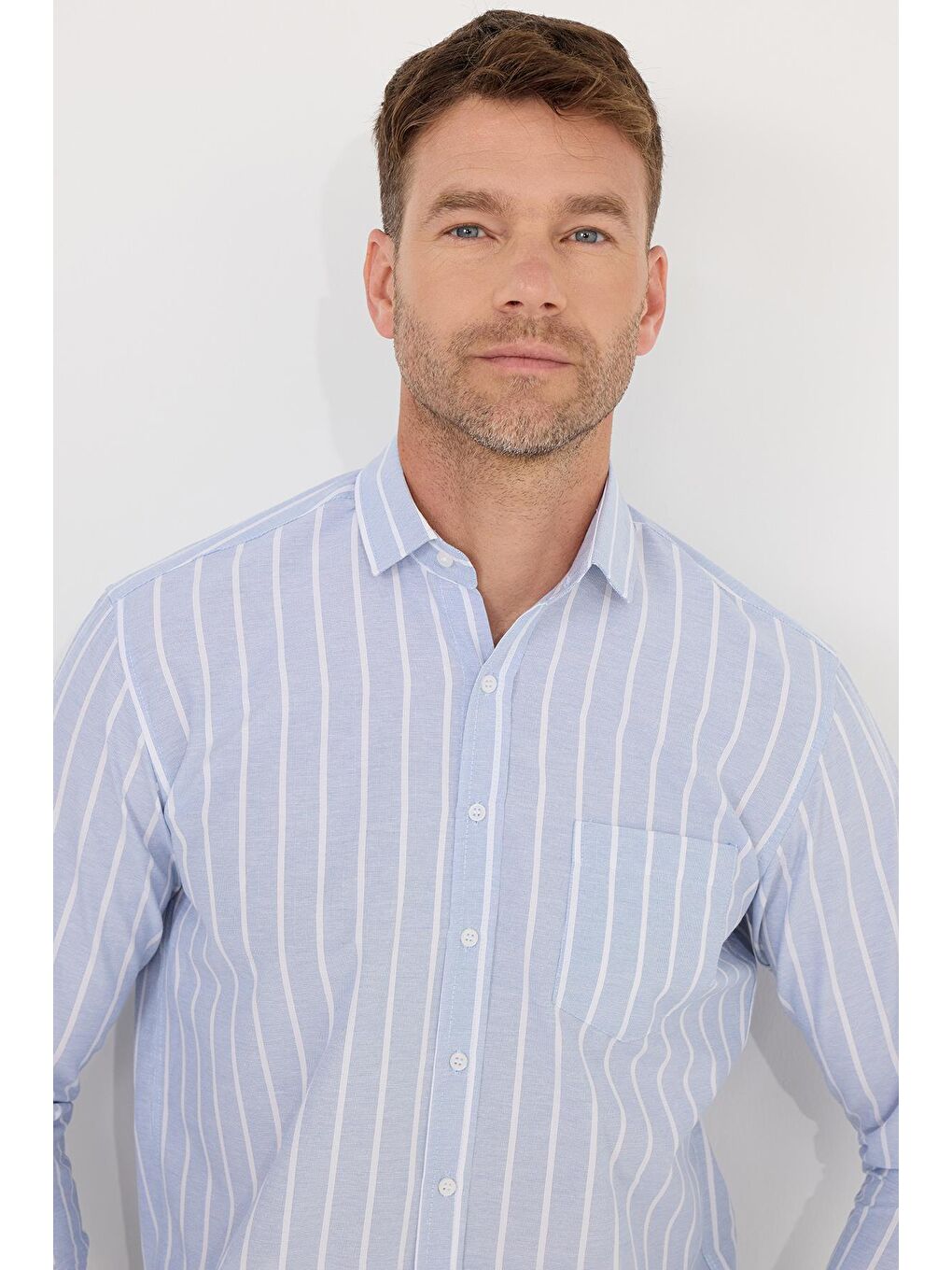 Karışık Erkek Regular Fit Klasik Kesim Pamuklu Kolay Ütü Çizgili Gömlek-1