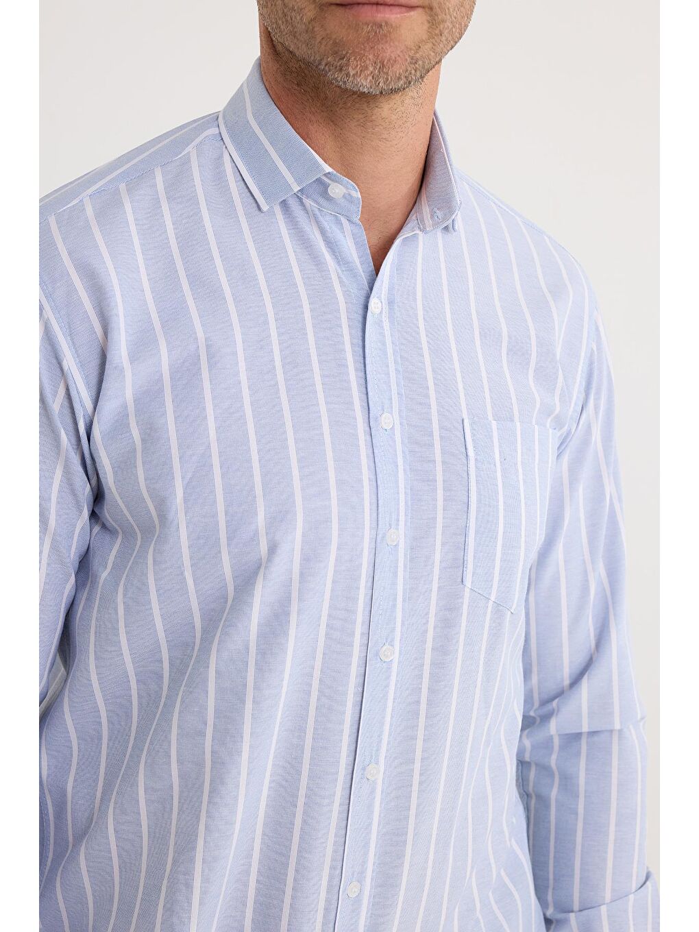 Karışık Erkek Regular Fit Klasik Kesim Pamuklu Kolay Ütü Çizgili Gömlek-2