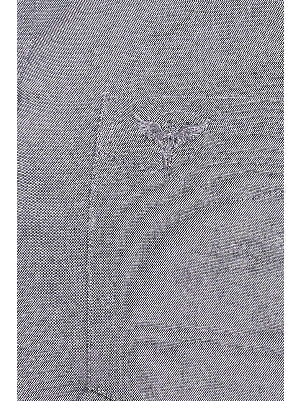 Erkek Regular Fit Klasik Kesim Pamuklu Oxford Doku Tek Cepli Gri Düğmeli Yaka Gömlek-5