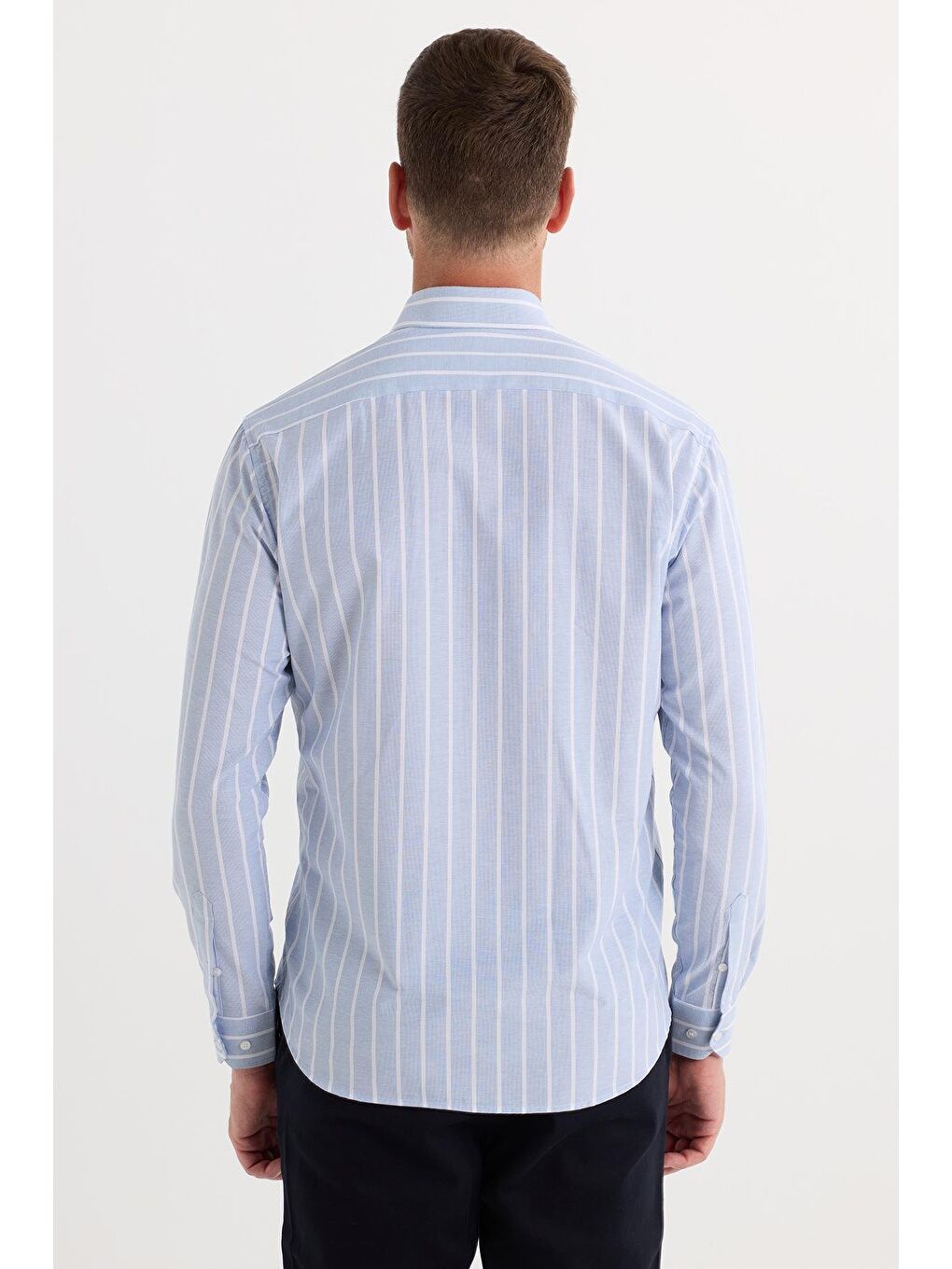 Karışık Erkek Regular Fit Klasik Kesim Pamuklu Kolay Ütü Çizgili Gömlek-6