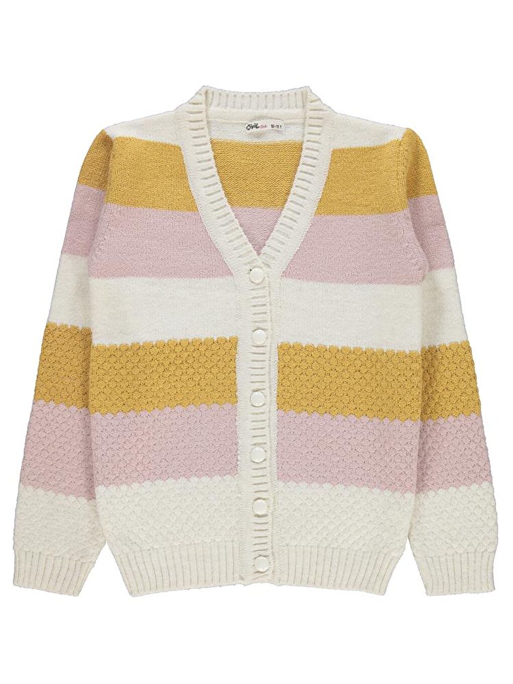 Ekru Girls Çizgili 10-13 Yaş Hırka-1