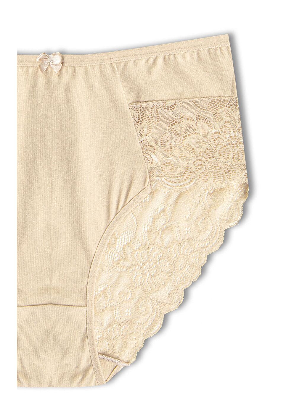 Bej Pamuklu Yüksek Bel Büyük Beden Paçası Dantel Kadın Külot 2'li-4