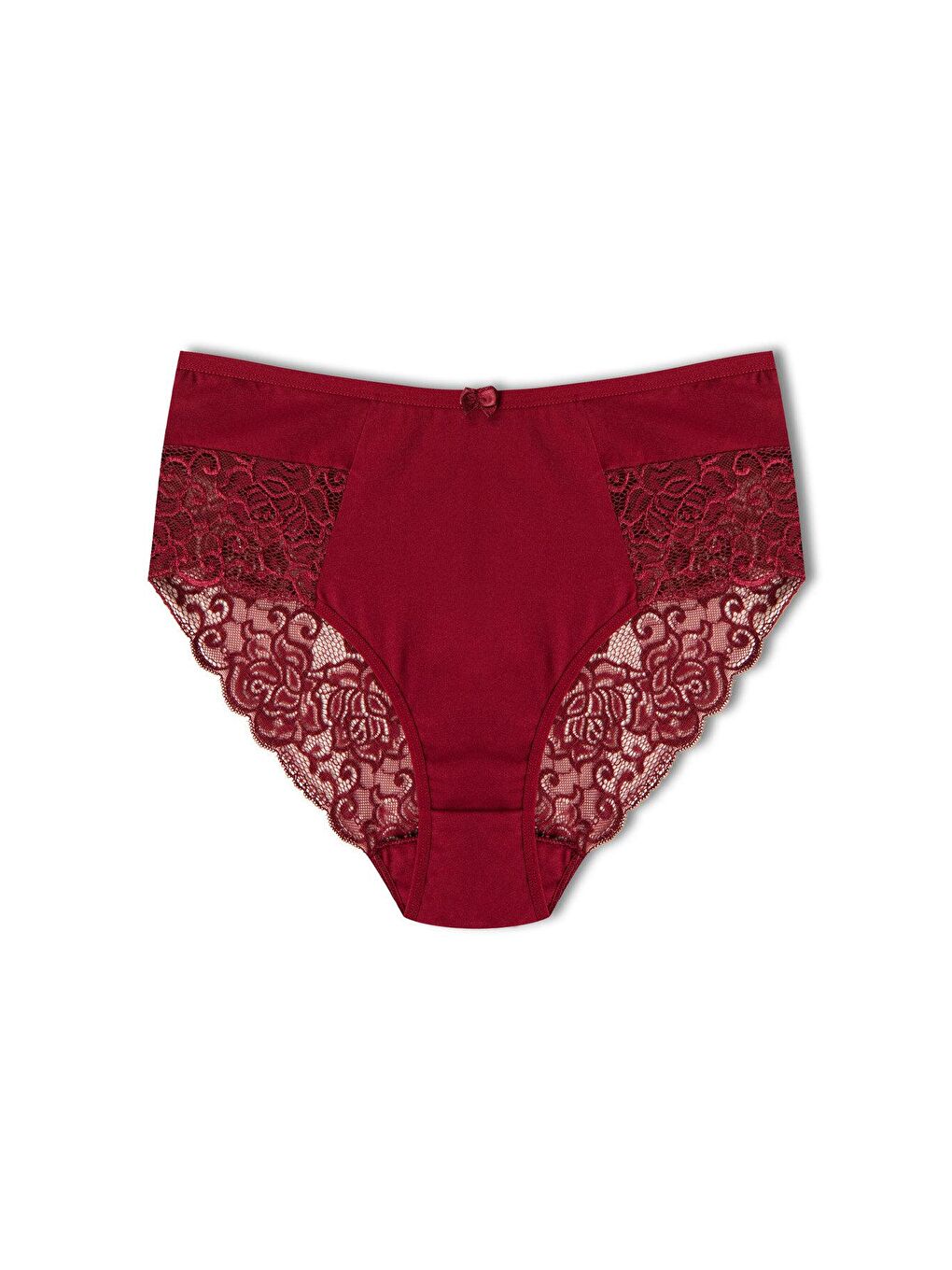 Bordo Pamuklu Yüksek Bel Büyük Beden Paçası Dantel Kadın Külot