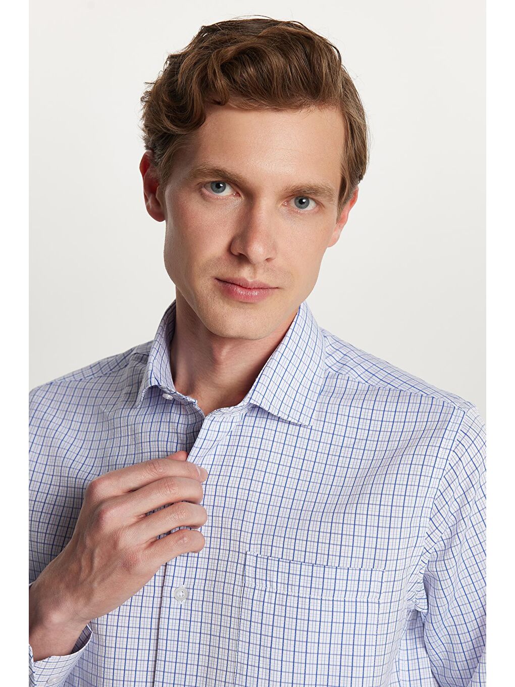 Karışık Erkek Regular Fit Klasik Kesim Tek Cepli Kareli İtalyan Yaka Gömlek-1