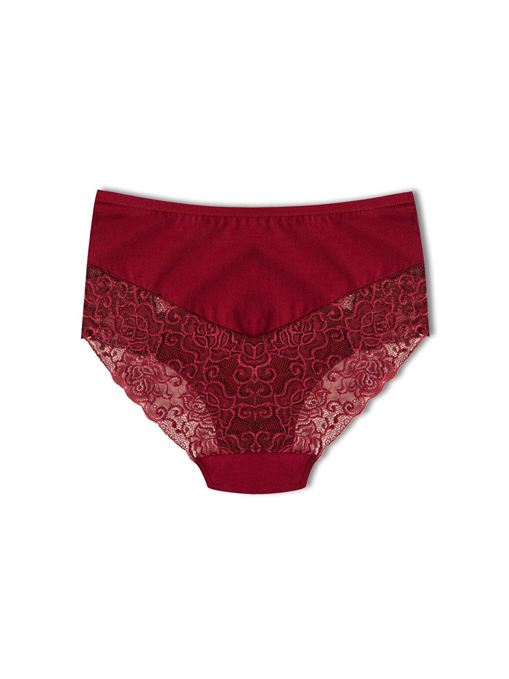 Bordo Pamuklu Yüksek Bel Büyük Beden Paçası Dantel Kadın Külot-1
