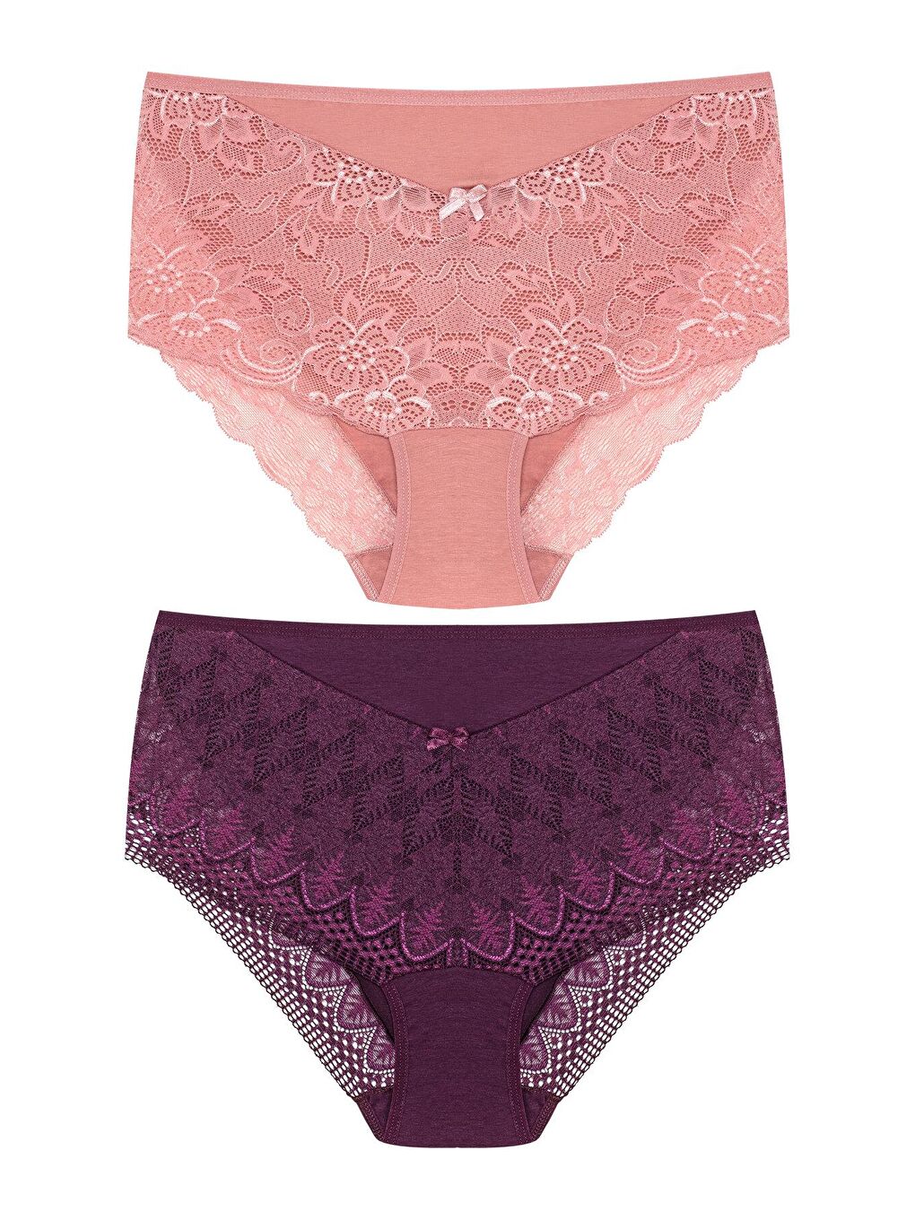 Kırmızı Önü ve Paçası Dantel Detaylı Büyük Beden Kadın Külot 2'li