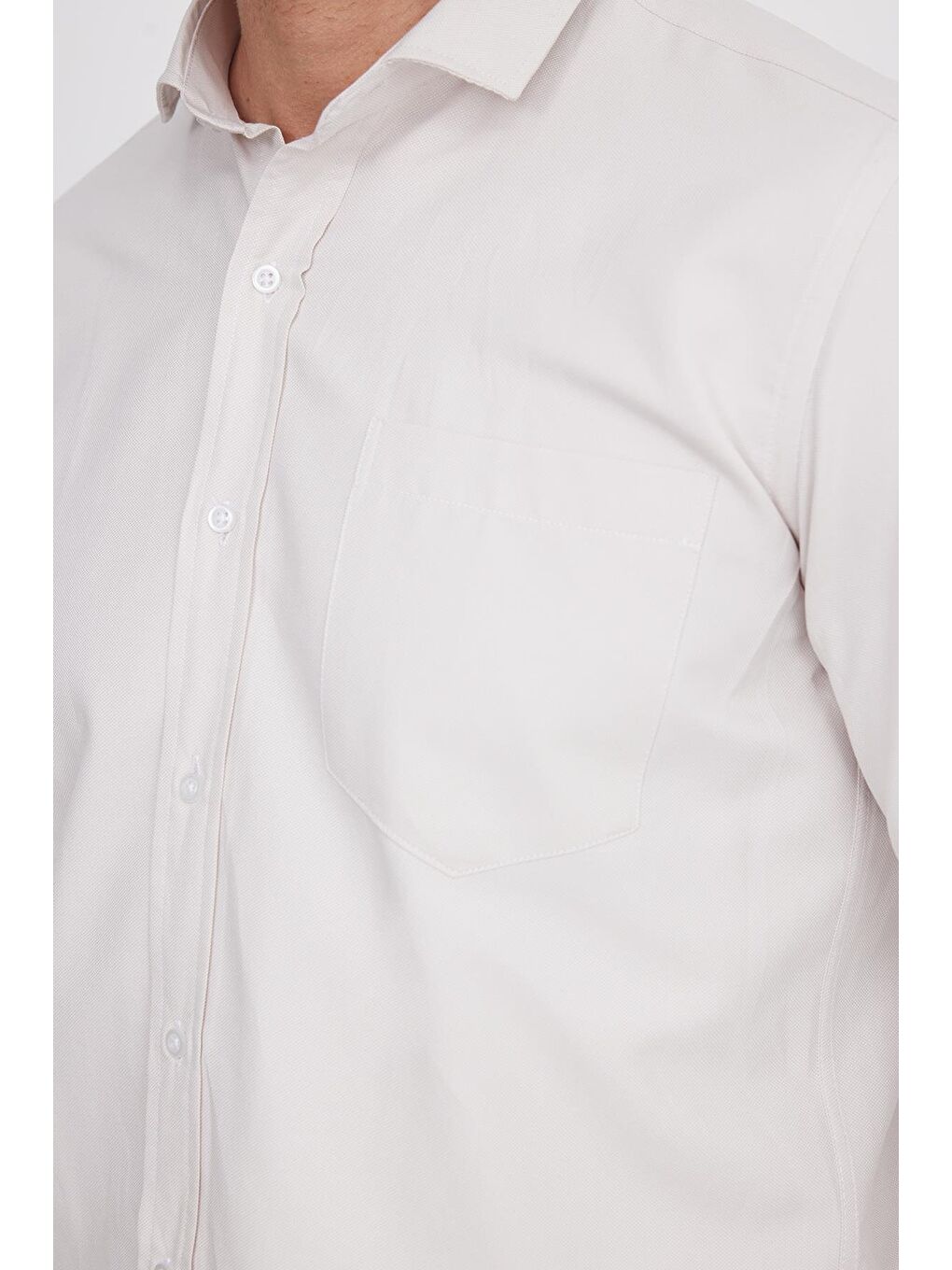 Bej Erkek Regular Fit Klasik Kesim Pamuklu Kolay Ütü Armürlü Taş Rengi Gömlek-2