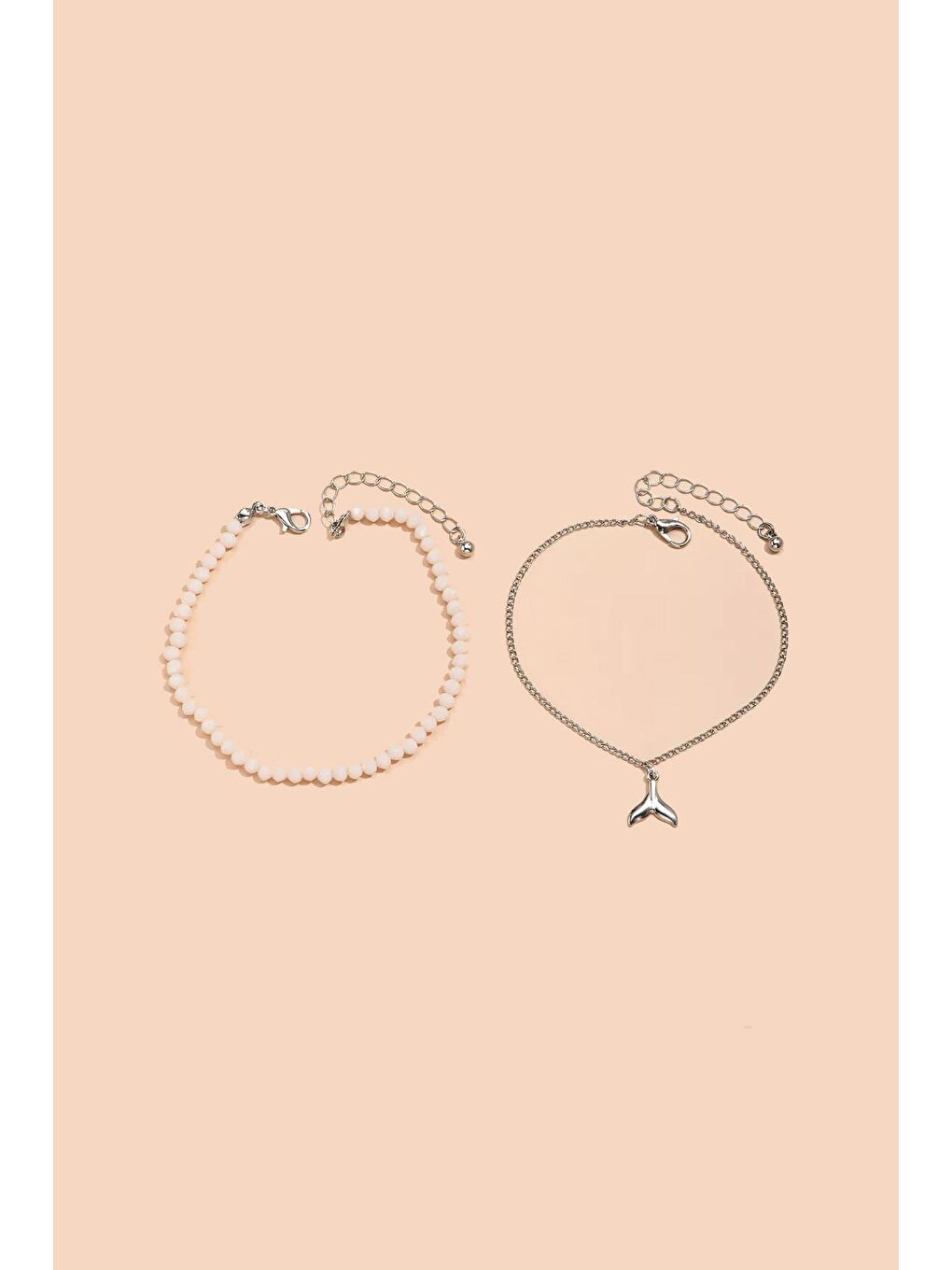 Gri Gümüş Rengi Kristal Boncuklu Balina Halhal Seti-1