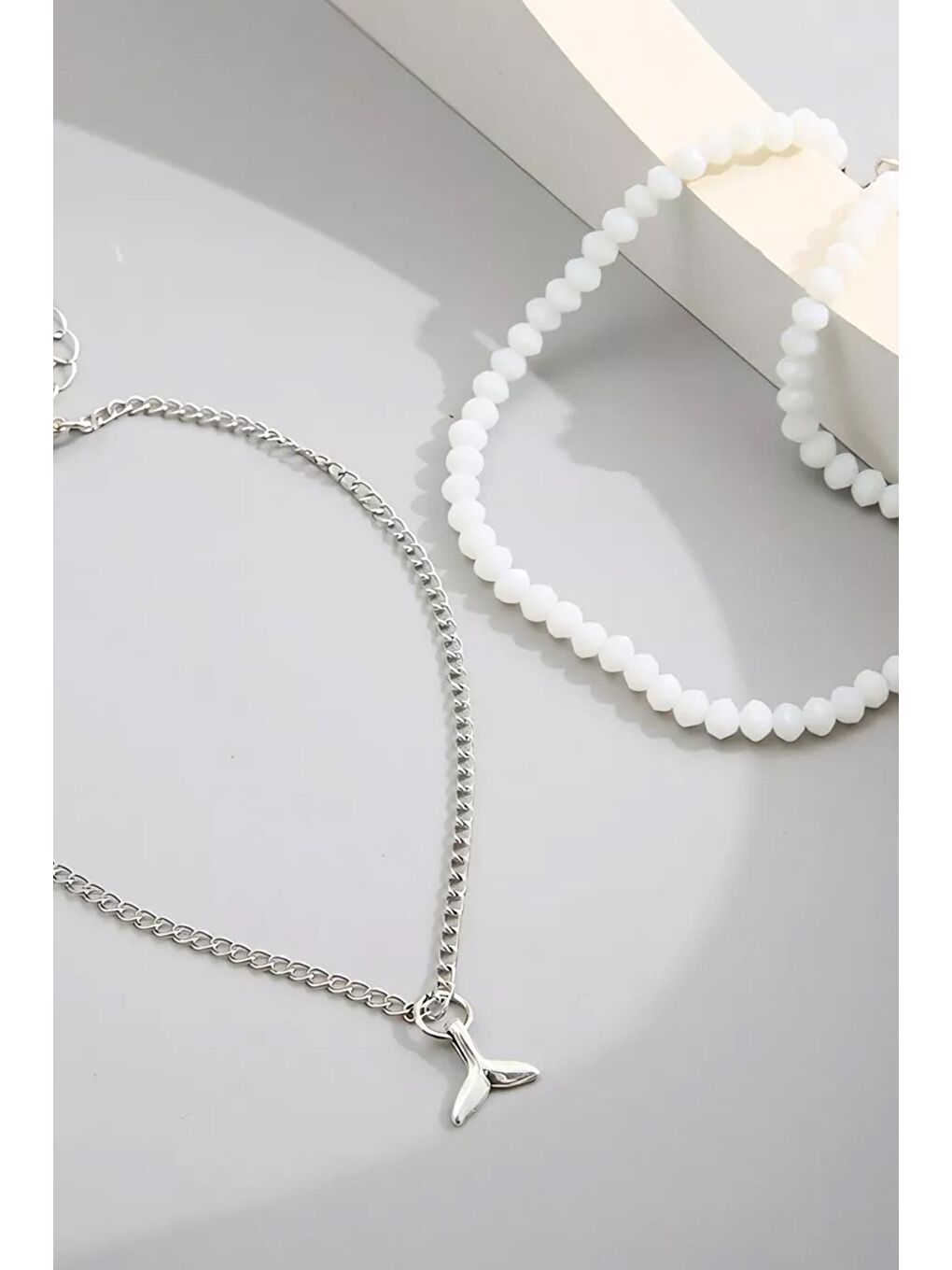 Gri Gümüş Rengi Kristal Boncuklu Balina Halhal Seti-2