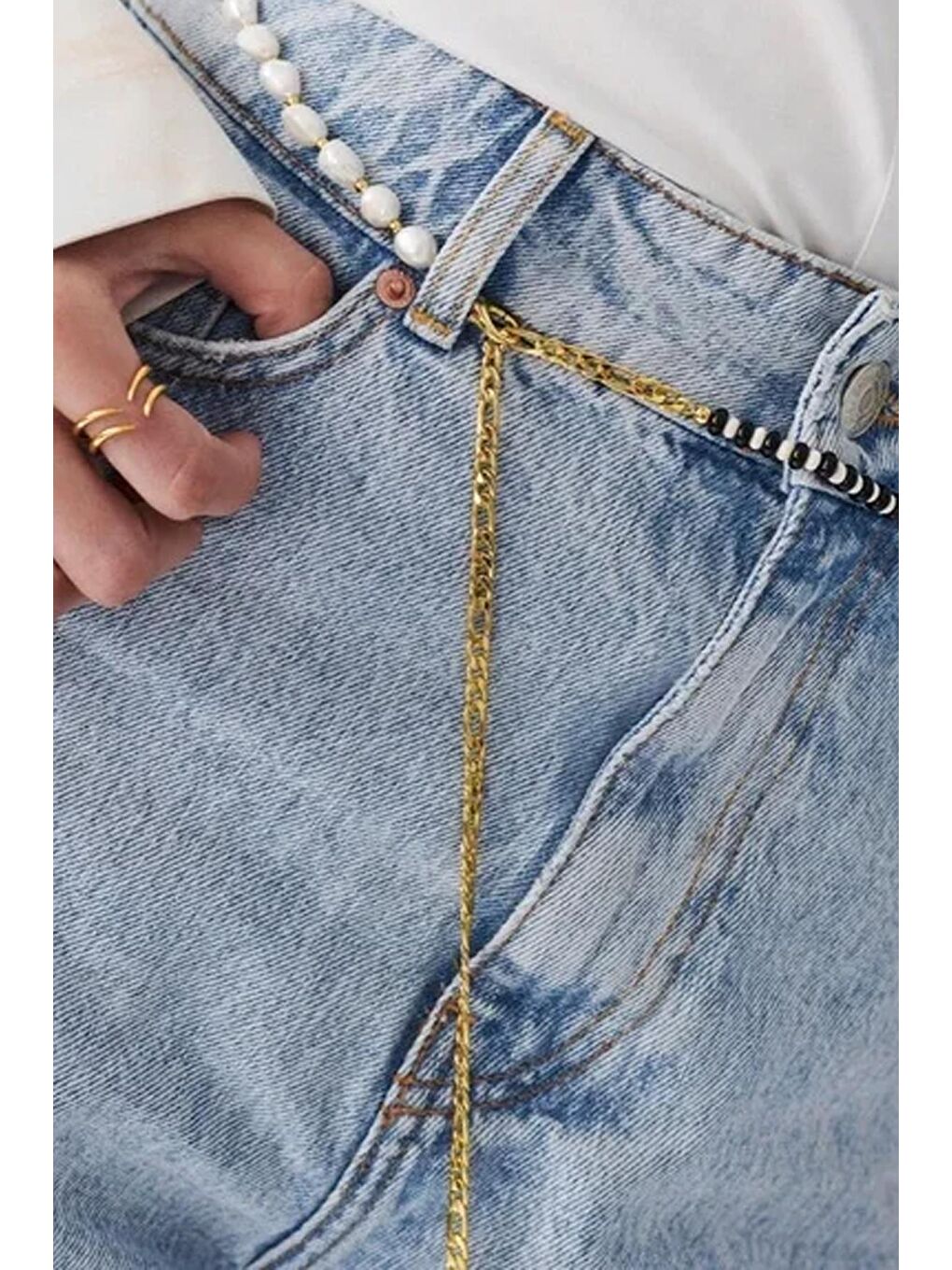 Siyah Palma Barok İncili Zincirli Kemer-3