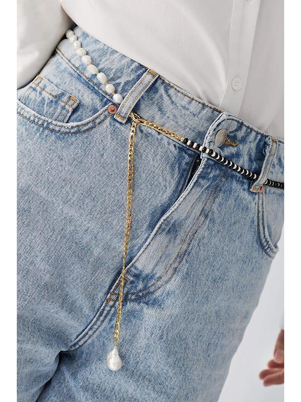 Siyah Palma Barok İncili Zincirli Kemer-5