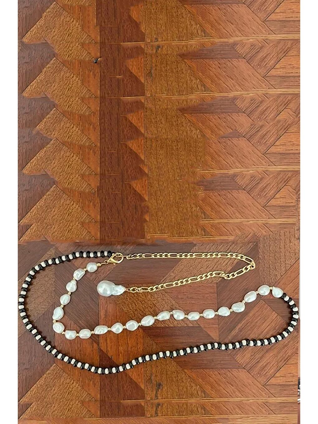 Siyah Palma Barok İncili Zincirli Kemer-6