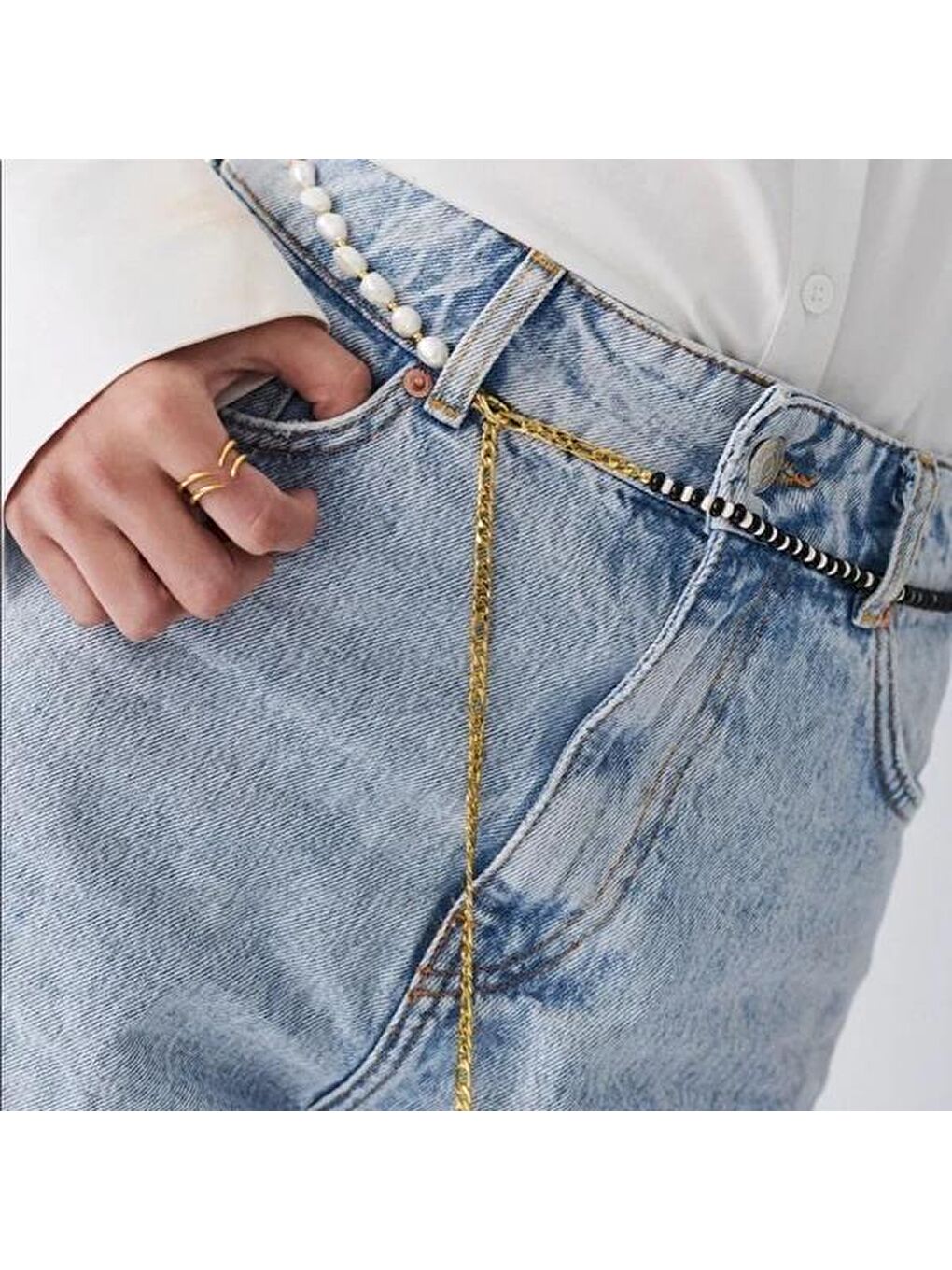 Siyah Palma Barok İncili Zincirli Kemer-7