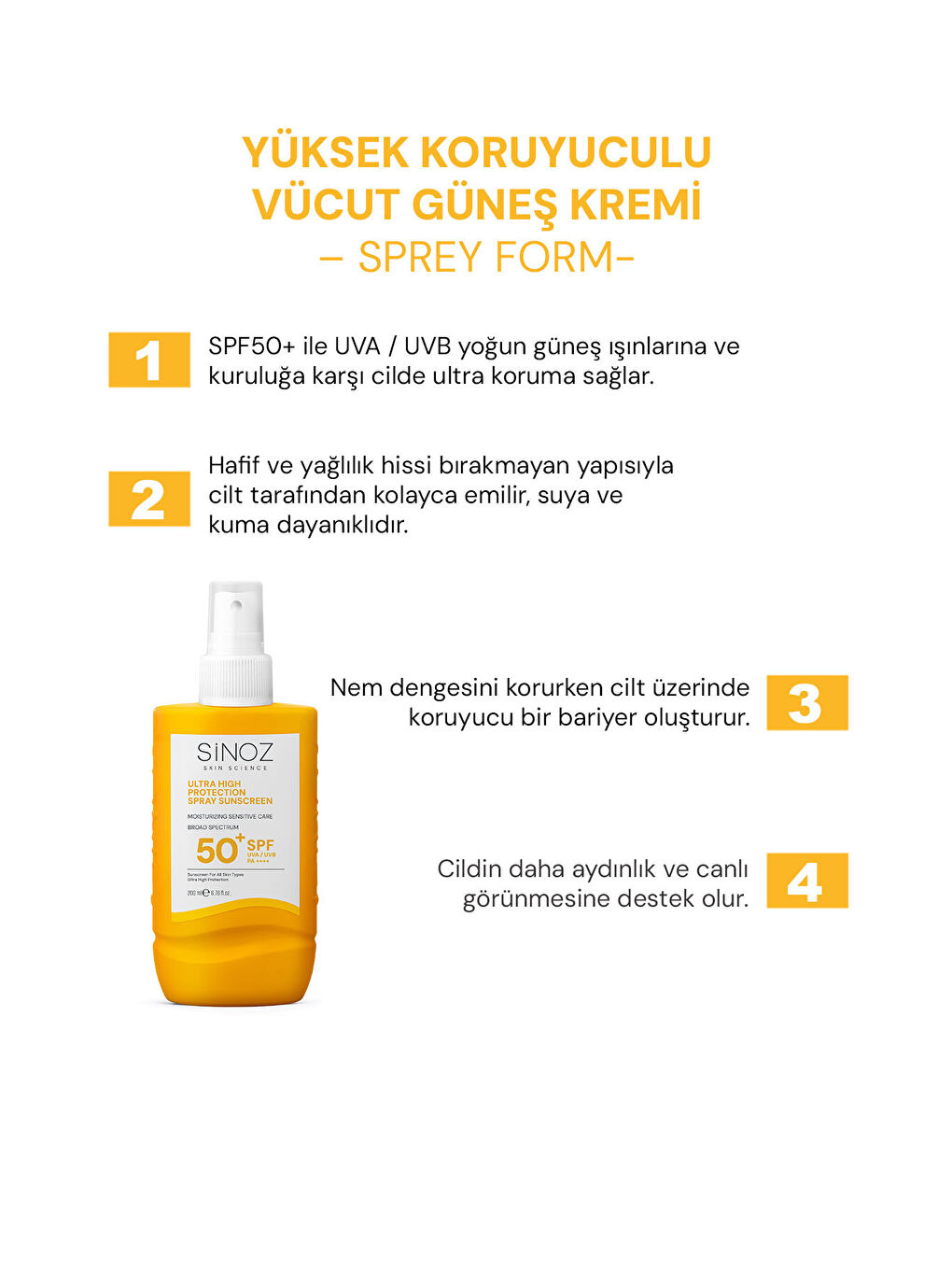 Spf 50 Ultra Yüksek Koruyucu Vücut Güneş Kremi Sprey 200 Ml - Nemlendirici Hassas Bakım-1