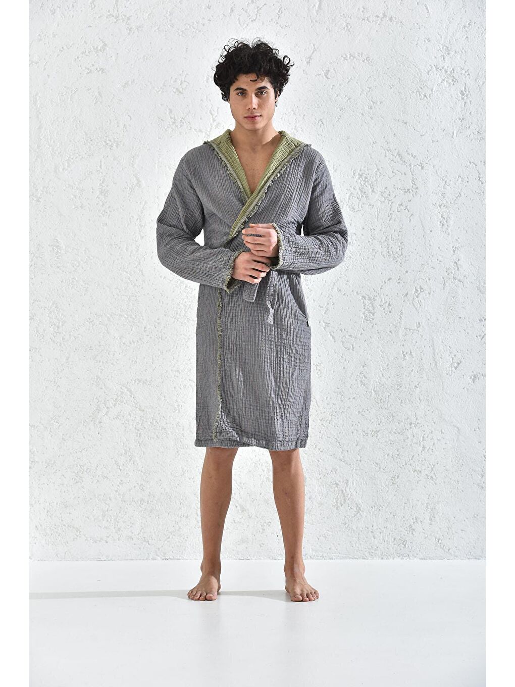 Yeşil Muna Erkek Bornoz %100 Organik Pamuk-1