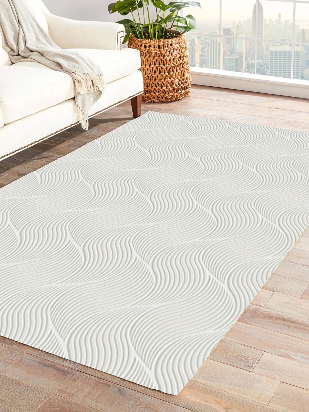 Kahverengi Rölyef Halı 80X150 Orla Krem KREM