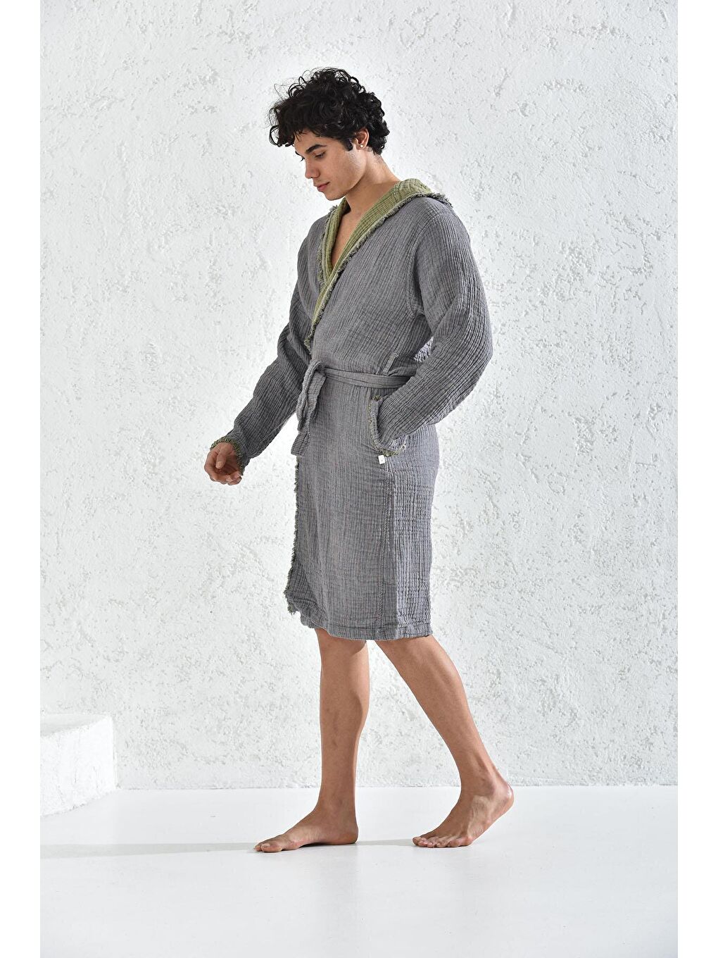 Yeşil Muna Erkek Bornoz %100 Organik Pamuk-2