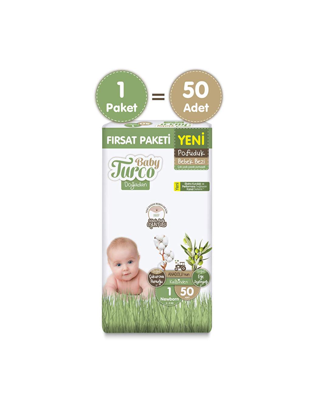 Doğadan Fırsat Paketi Pofuduk Bebek Bezi 1 Numara Newborn 50 Adet-1