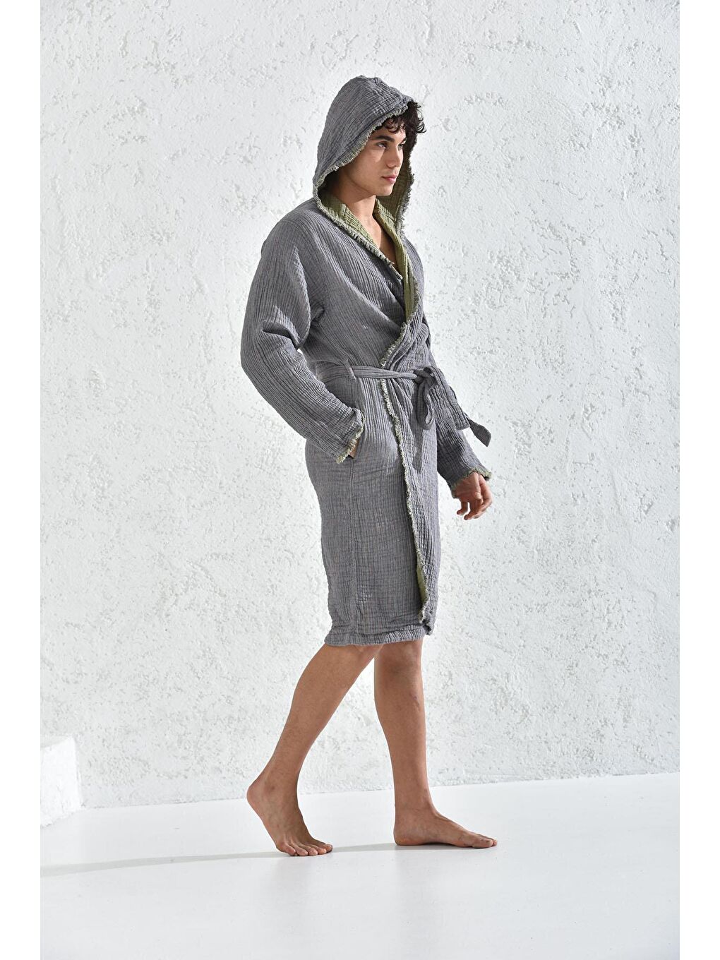 Yeşil Muna Erkek Bornoz %100 Organik Pamuk-3