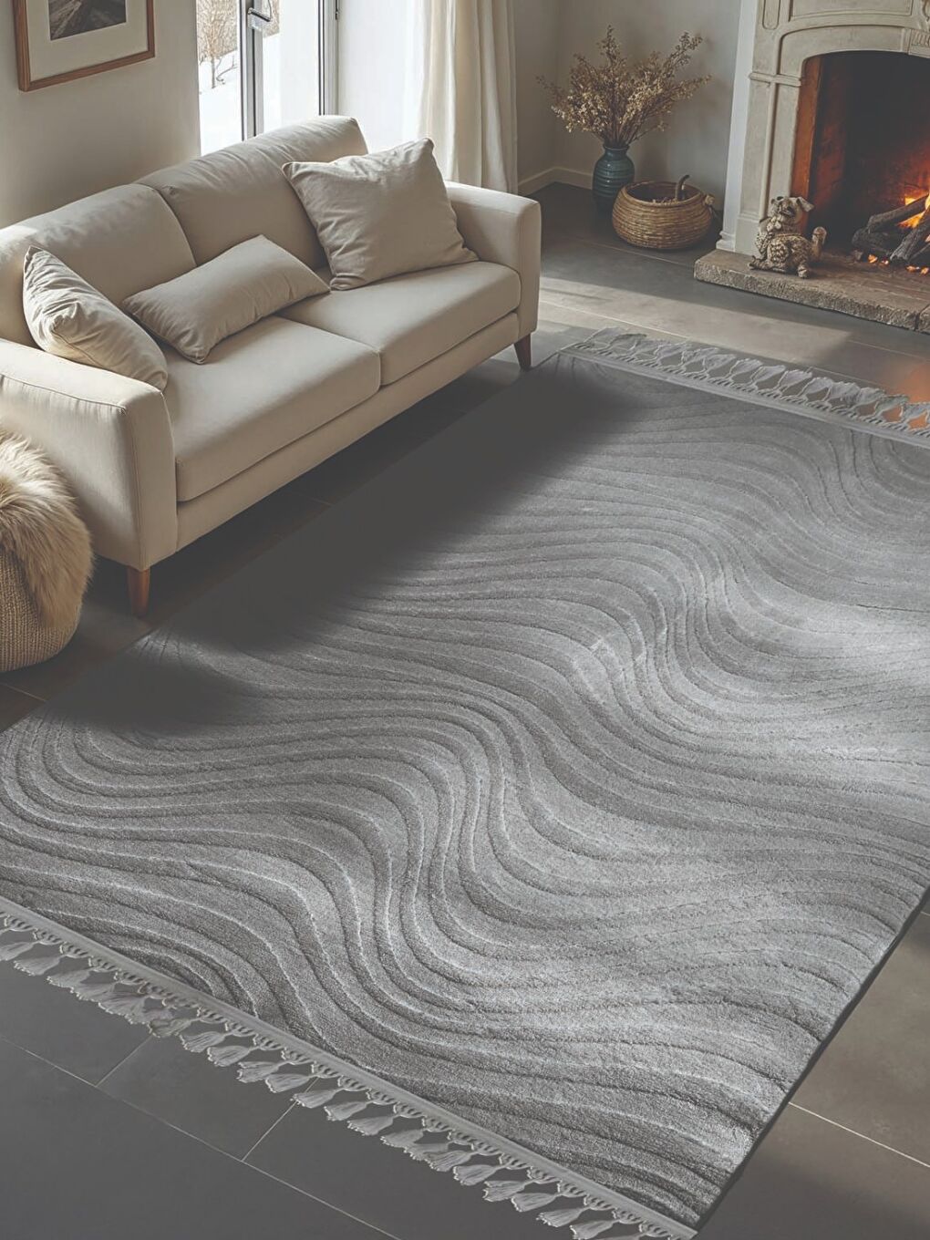 Gri ALAÇATI PÜSKÜLLÜ PARÇA HALI 150X230 ARİSO GRİ GRI