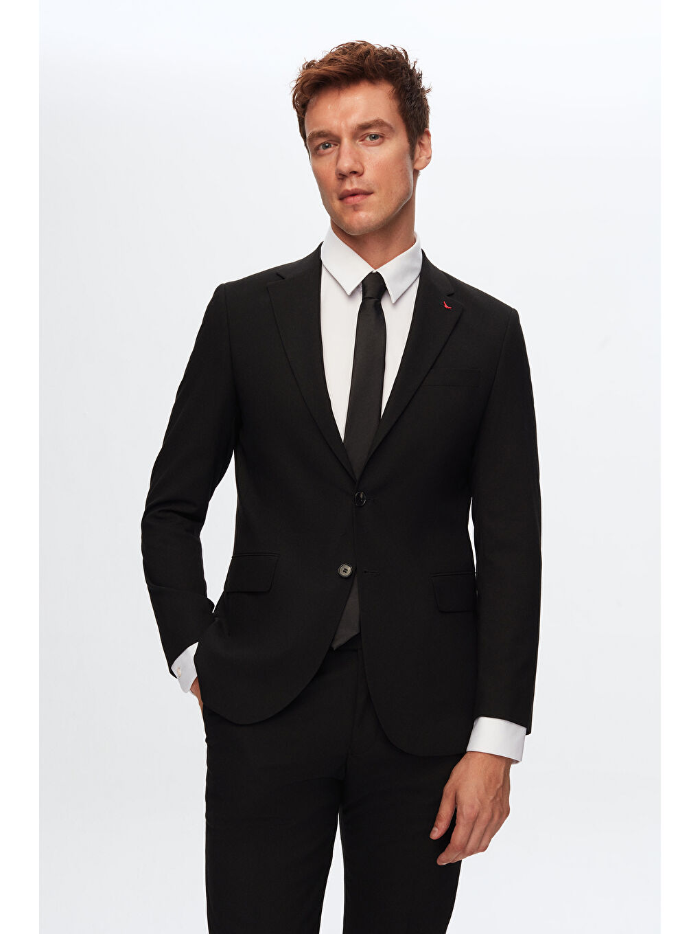 Slim Fit Siyah Düz Elastanlı Esnek Mono Yaka Çift Yırtmaçlı Astarlı Takim Elbise