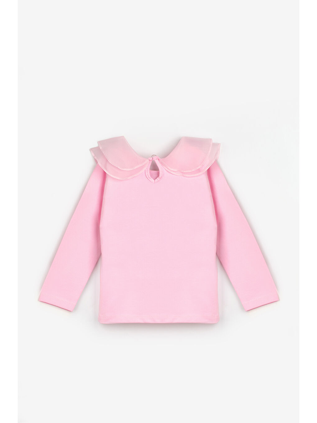 Pembe Organze Yakalı Kız Çocuk Tişört-1