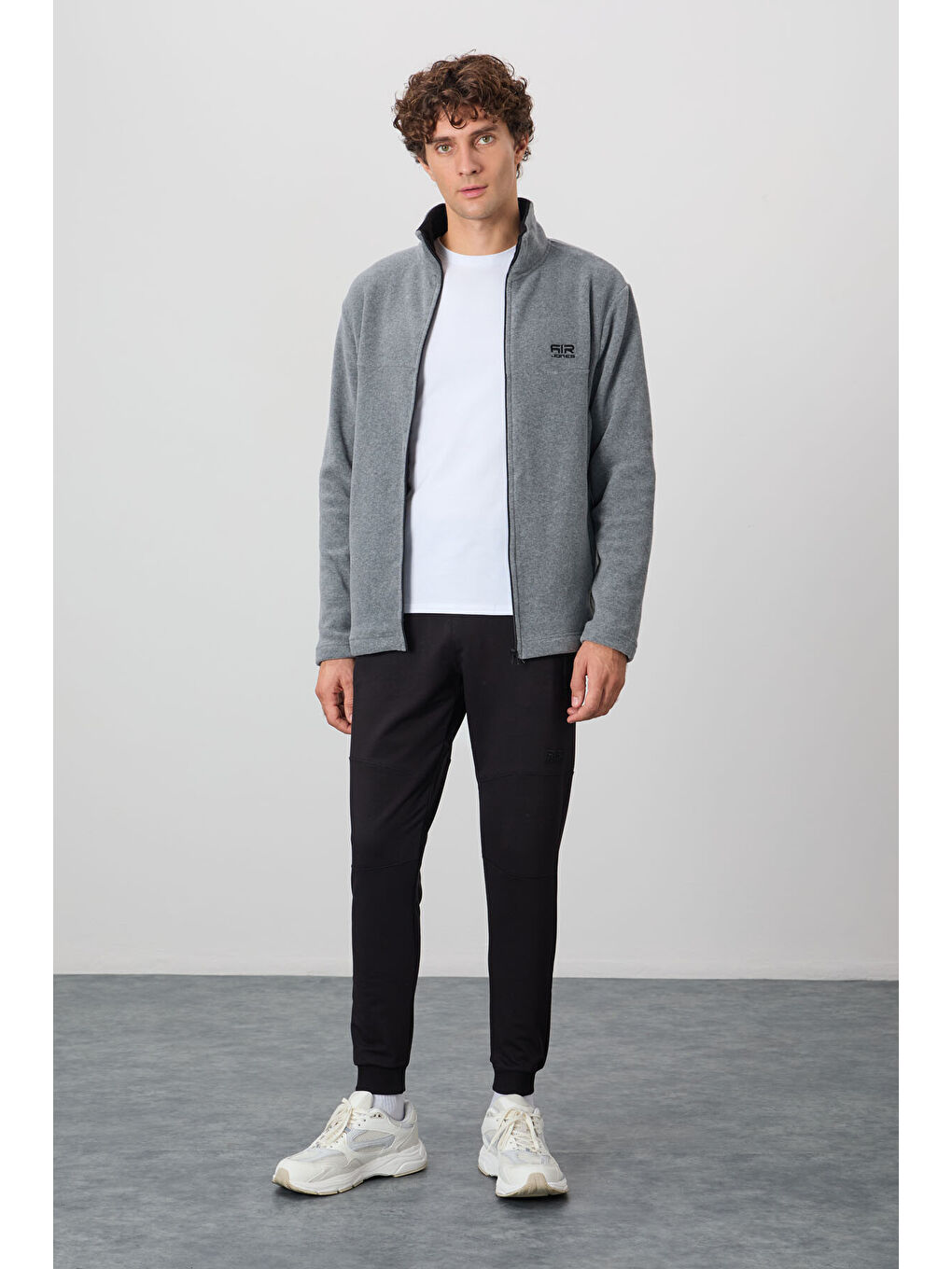 Hardy Gri Melanj Standart Kalıp Polar Erkek Fermuarlı Sweatshirt - 88299-1