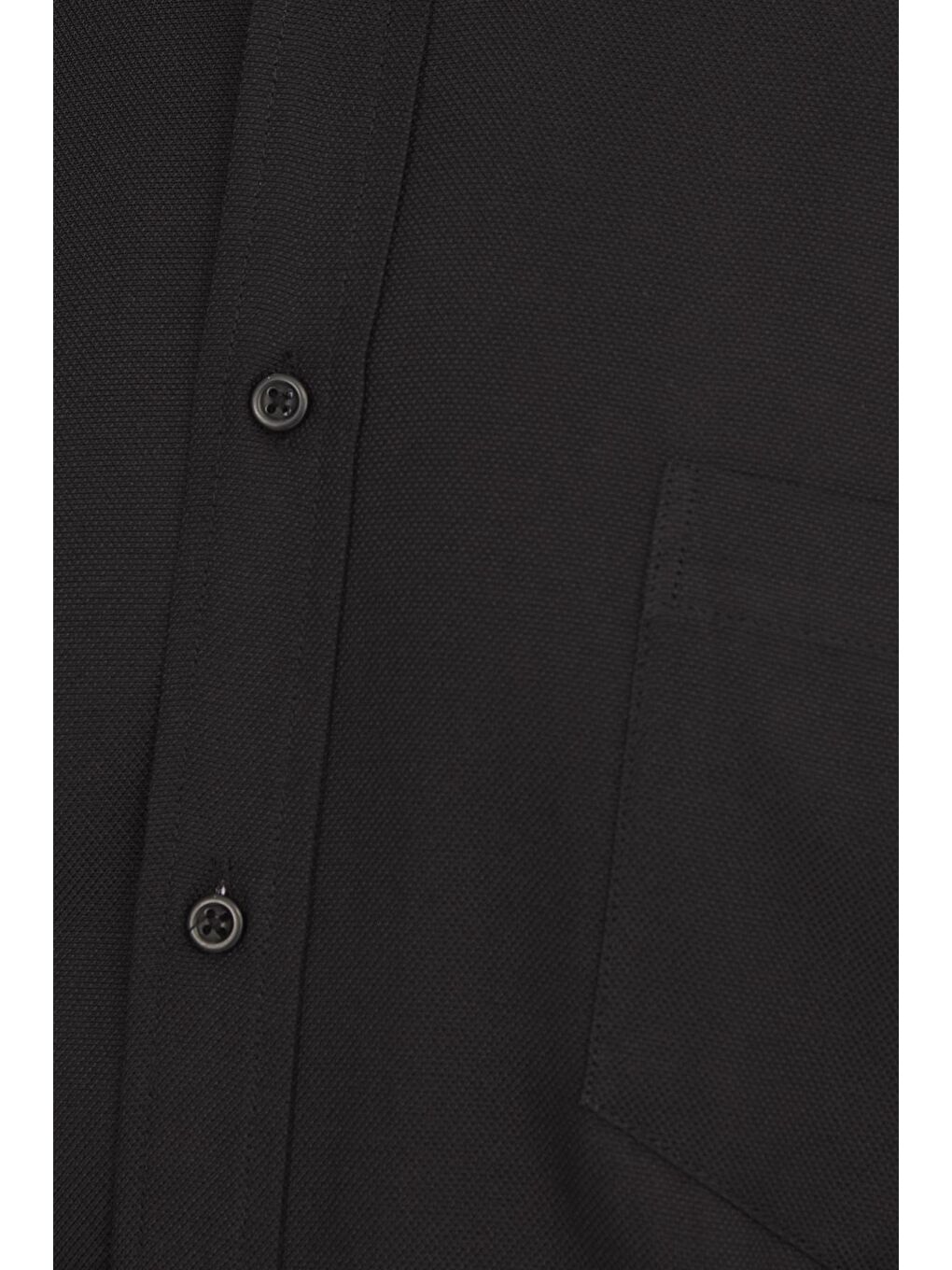 Erkek Regular Fit Klasik Kesim Düğmeli Yaka Pamuklu Kolay Ütü Oxford Düz Siyah Gömlek-5