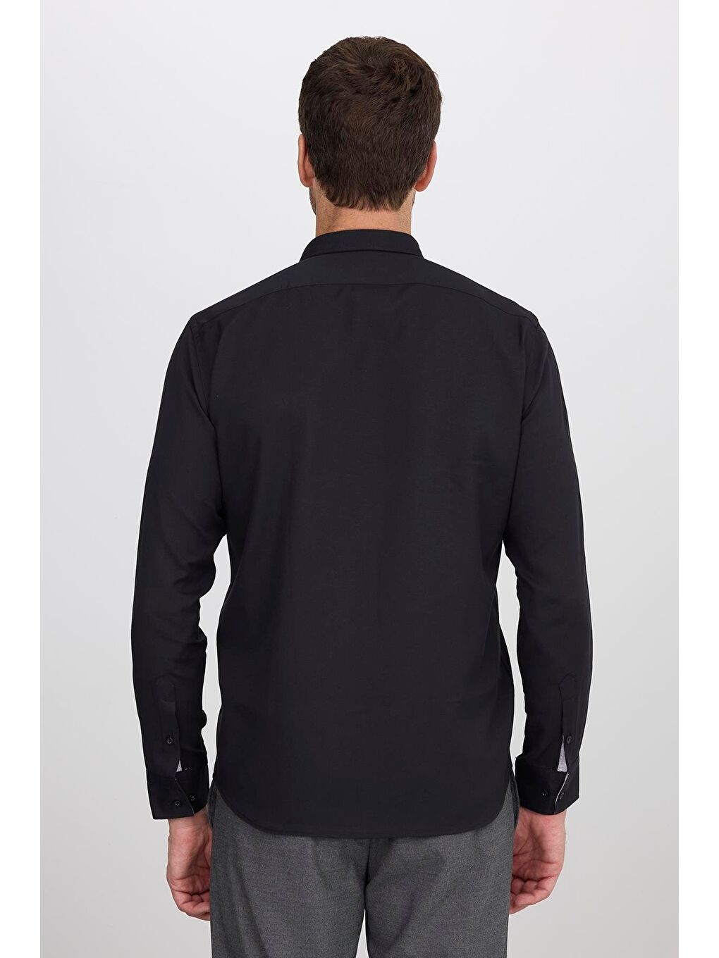 Erkek Regular Fit Klasik Kesim Düğmeli Yaka Pamuklu Kolay Ütü Oxford Düz Siyah Gömlek-6