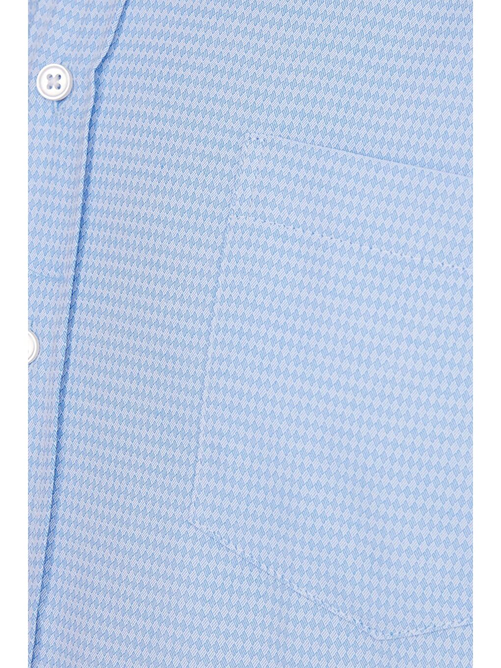 Erkek Regular Fit Klasik Kesim Pamuklu Tek Cepli Armürlü Mavi Gömlek-5