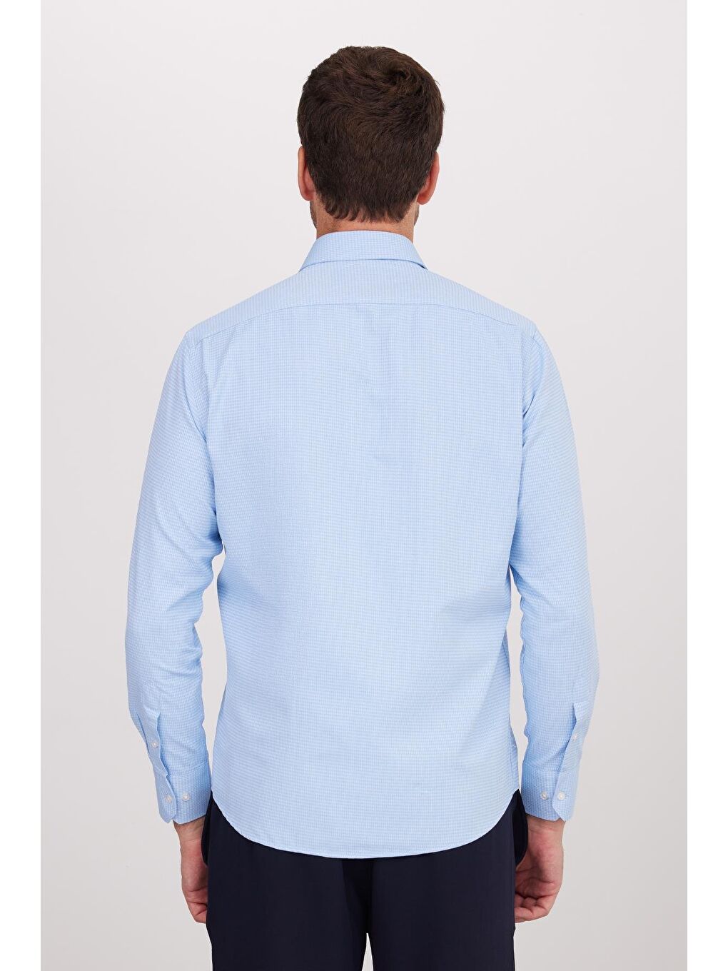 Erkek Regular Fit Klasik Kesim Pamuklu Tek Cepli Armürlü Mavi Gömlek-6
