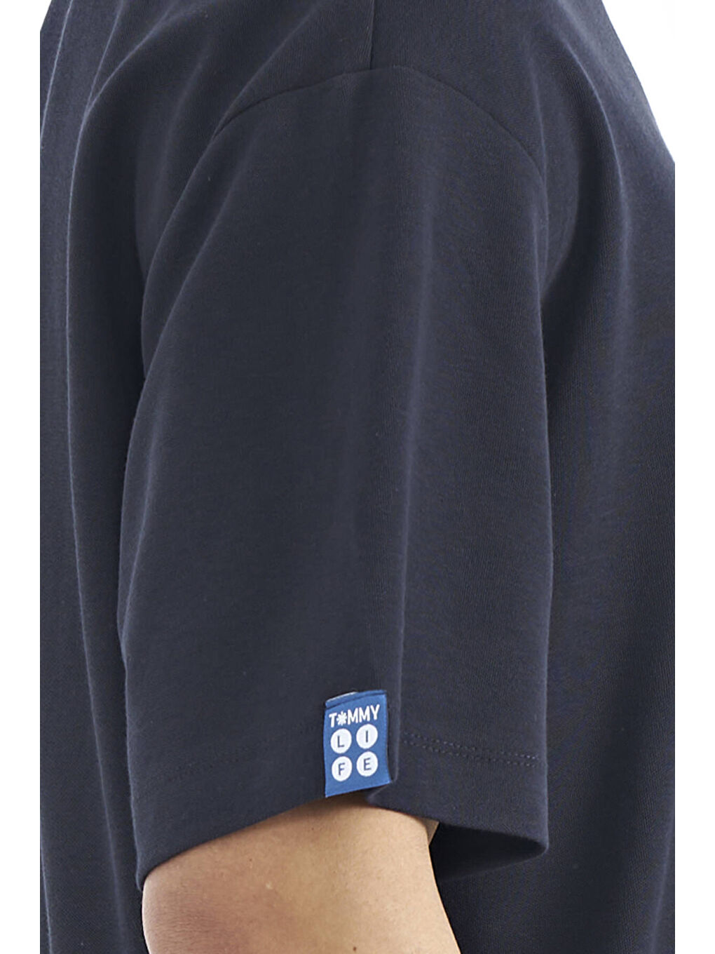 Lacivert Kol Arma Detaylı Basic Oversize Erkek Tişört - 88193-2