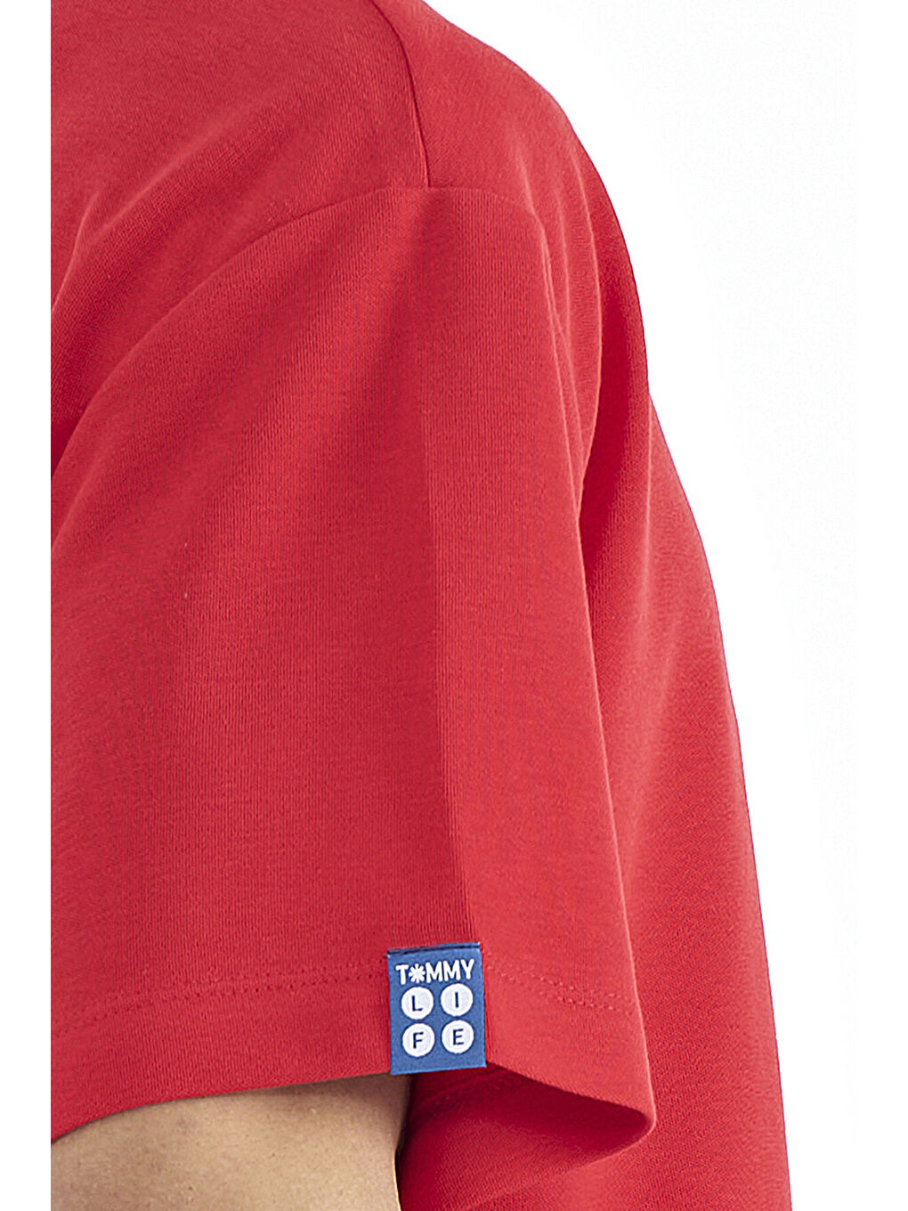 Kırmızı Kol Arma Detaylı Basic Oversize Erkek Tişört - 88193-2