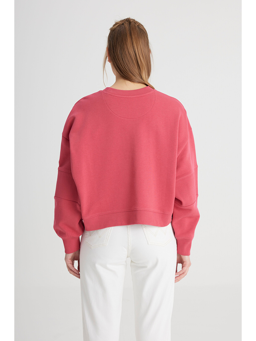 Relaxed Fit Geniş Kesim Bisiklet Yaka %100 Pamuk Bordo Sweatshirt-4