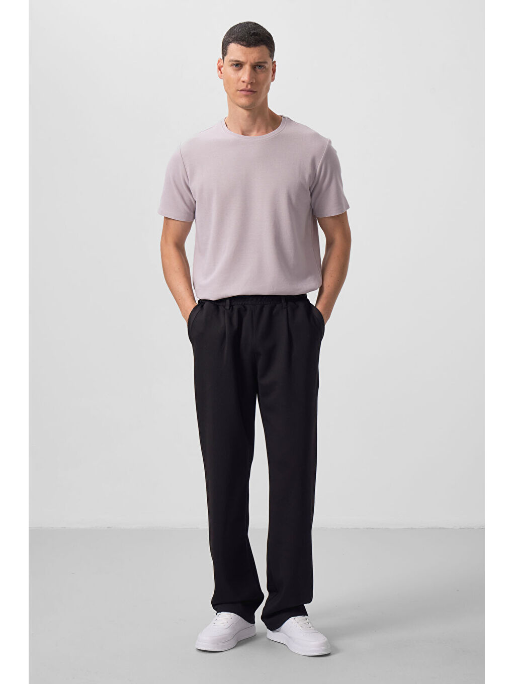 Siyah Yüzeyi Dokulu Rahat Form Palazzo  Erkek Pantolon - 82163