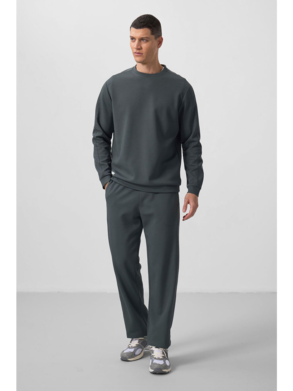 Haki Yüzeyi Dokulu Oversize Erkek Eşofman Takım - 85275