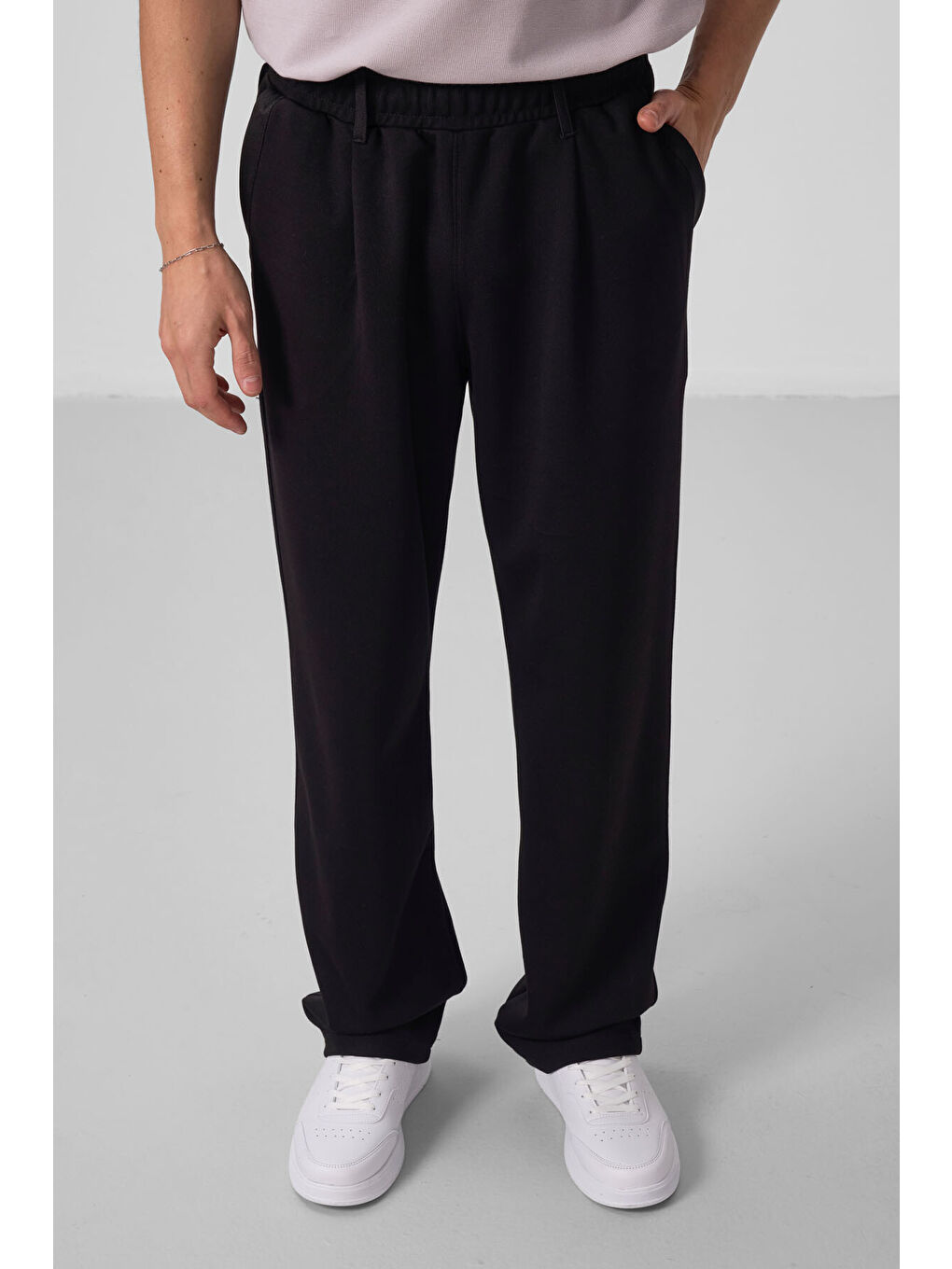 Siyah Yüzeyi Dokulu Rahat Form Palazzo  Erkek Pantolon - 82163-1