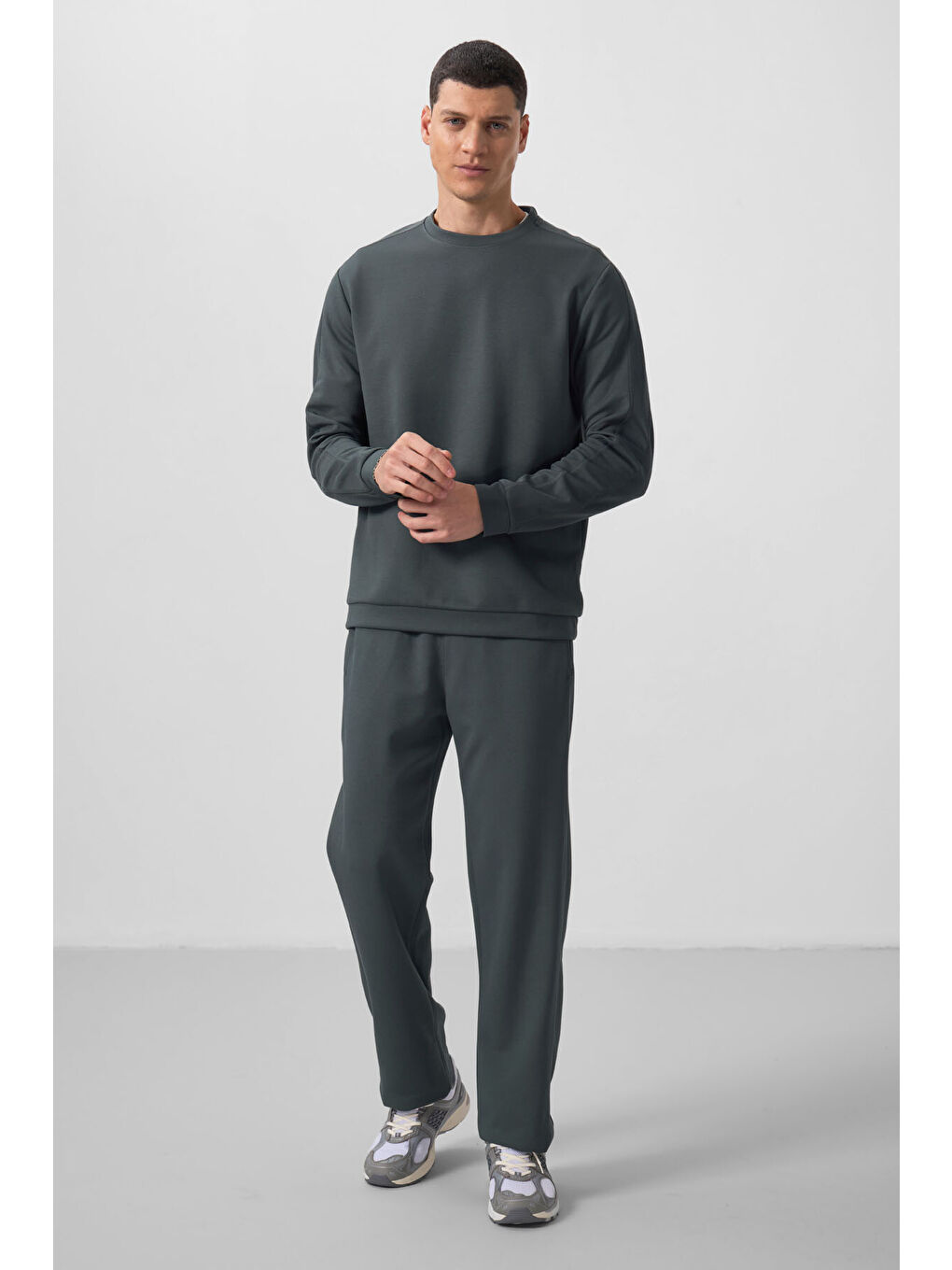 Haki Yüzeyi Dokulu Oversize Erkek Eşofman Takım - 85275-3