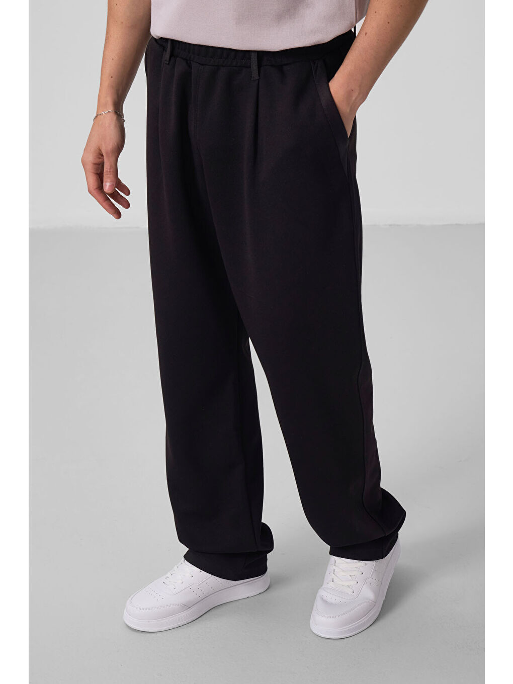 Siyah Yüzeyi Dokulu Rahat Form Palazzo  Erkek Pantolon - 82163-3