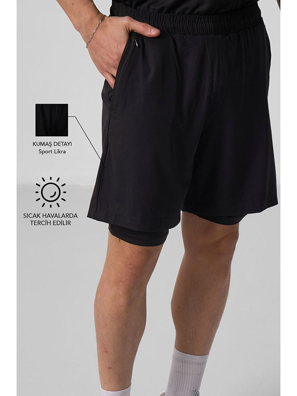 Siyah Polyester İnce Yumuşak Standart Fit Erkek Taytlı Şort - 81287