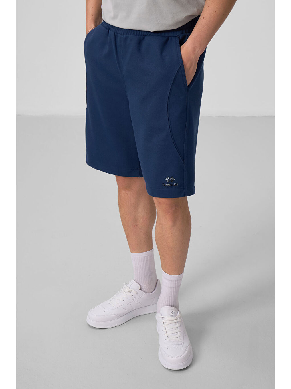 Lacivert Parlament Yüzeyi Dokulu Oversize Erkek Şort - 81288-3