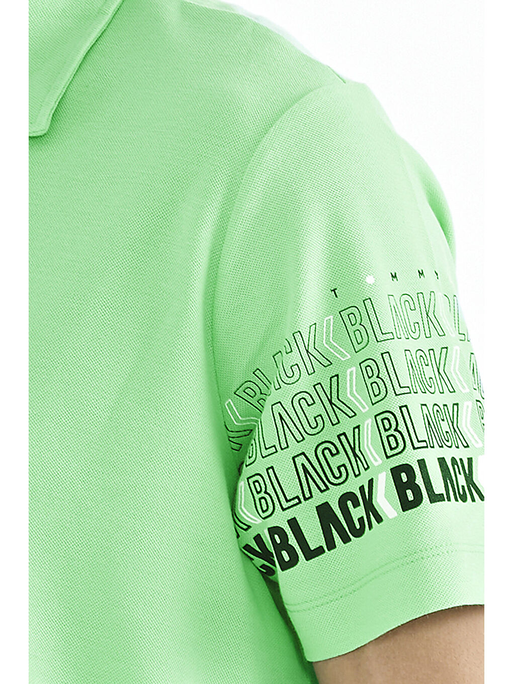 Turkuaz Su Yeşili Kol Baskı Detaylı Polo Yaka Standart Form Erkek %100 Pamuk Tişört - 88240-2