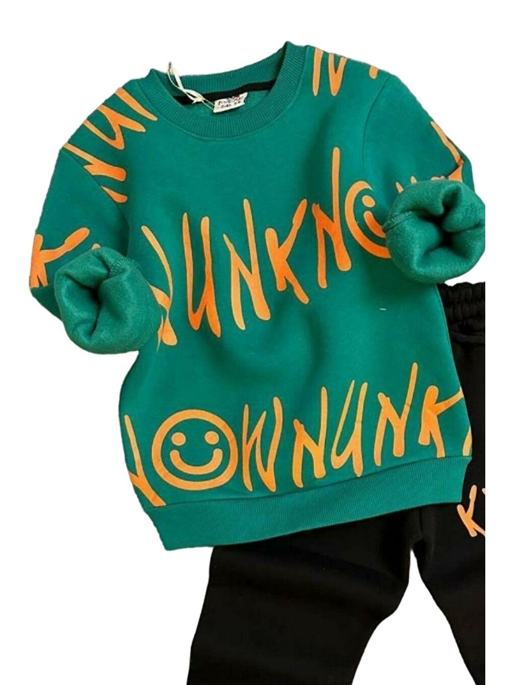 Erkek Çocuk Yazı Baskılı 3 İplik Şardonlu Yeşil Eşofman Takım-1