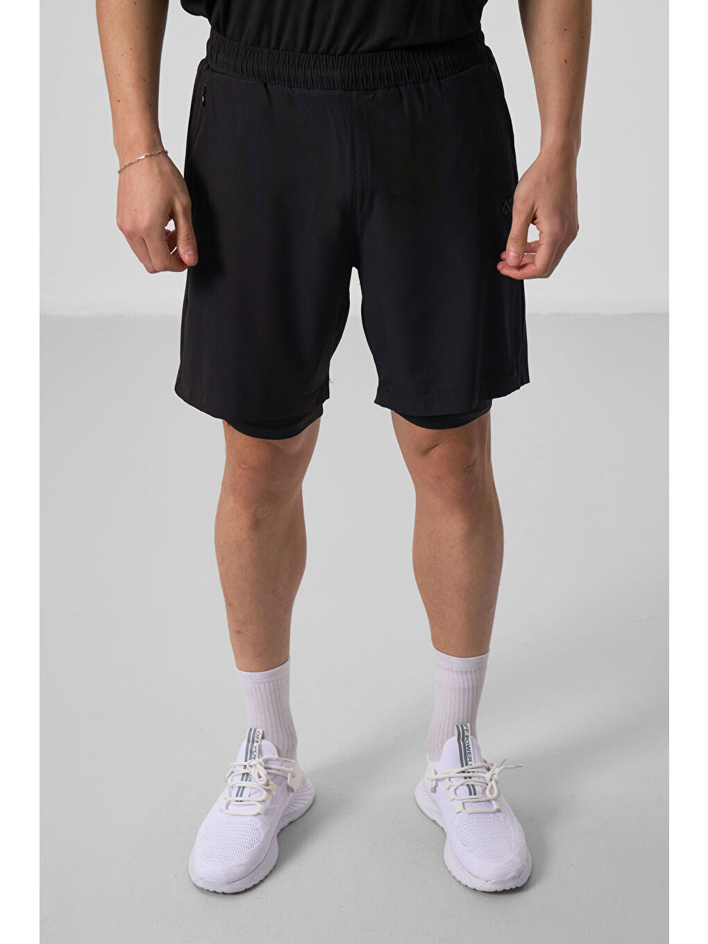 Siyah Polyester İnce Yumuşak Standart Fit Erkek Taytlı Şort - 81287-1