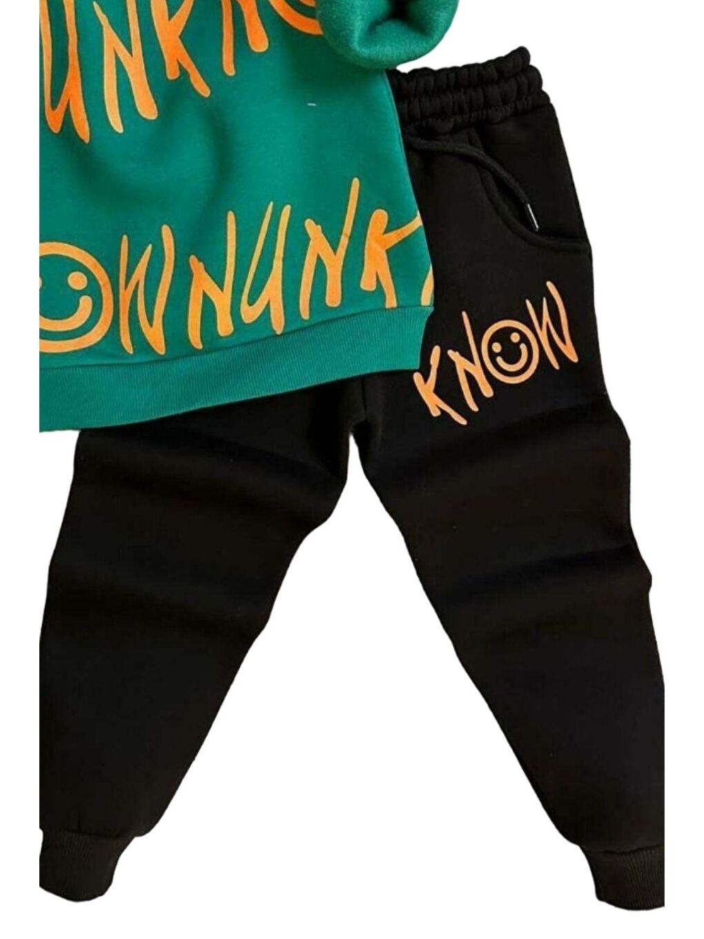 Erkek Çocuk Yazı Baskılı 3 İplik Şardonlu Yeşil Eşofman Takım-2