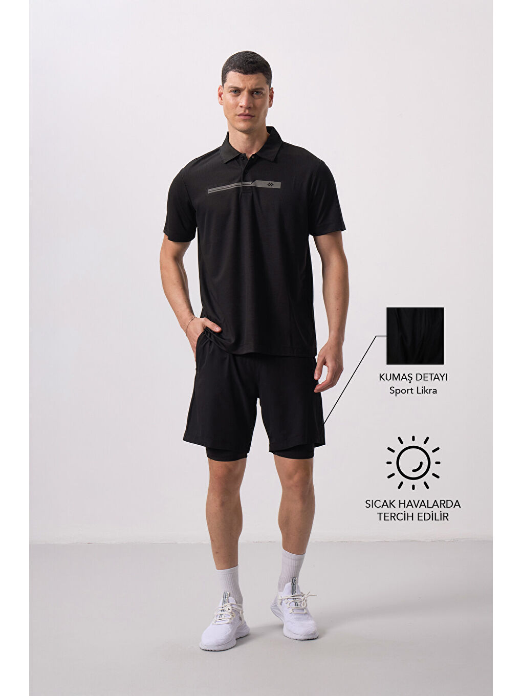 Siyah Polyester İnce Yumuşak Standart Fit Erkek Taytlı Şort - 81287-3