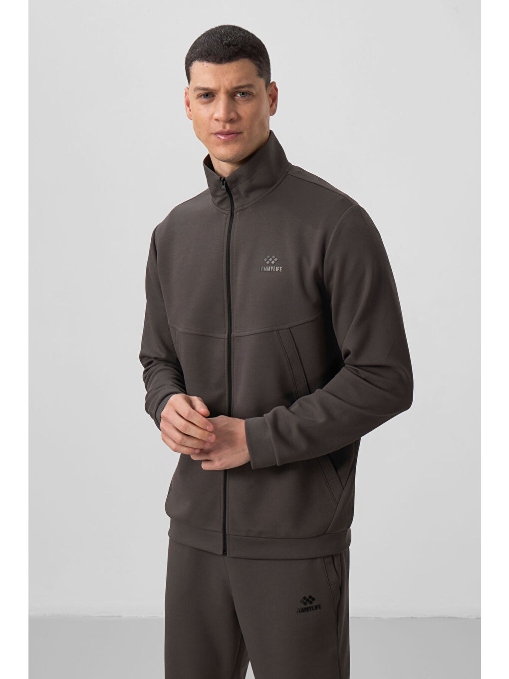 Koyu Gri Yüzeyi Dokulu Rahat Form Erkek Eşofman Takım - 85273-1