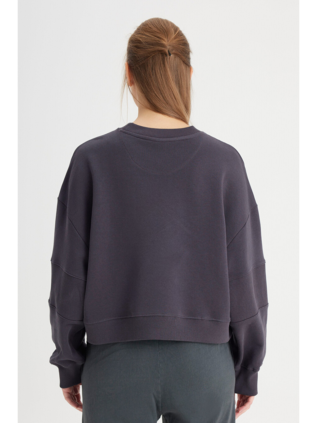 Antrasit Relaxed Fit Geniş Kesim Bisiklet Yaka %100 Pamuk Siyah Sweatshirt-5