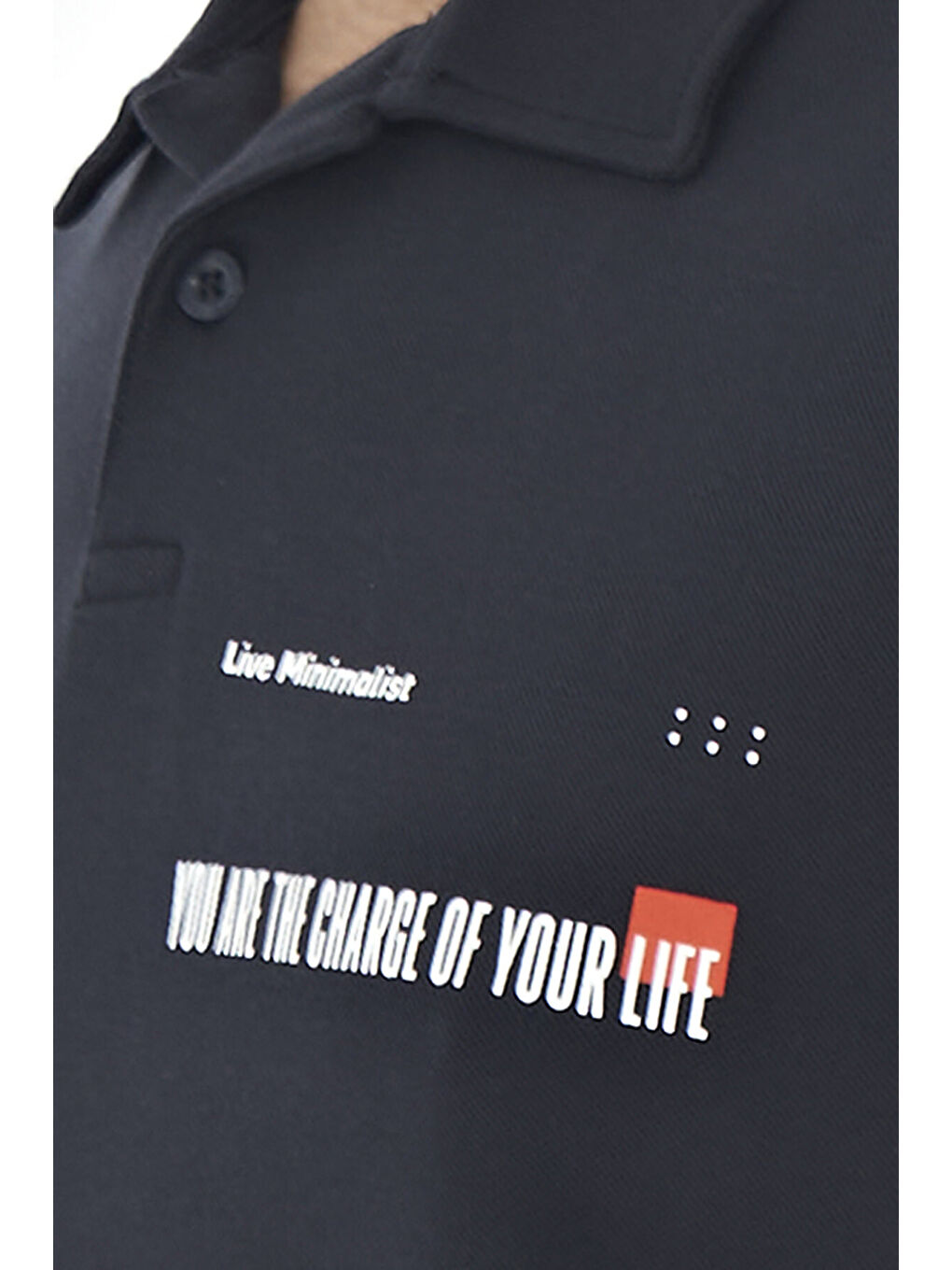 Lacivert Yazı Baskılı Standart Form Polo Yaka Erkek %100 Pamuk Tişört - 88236-2