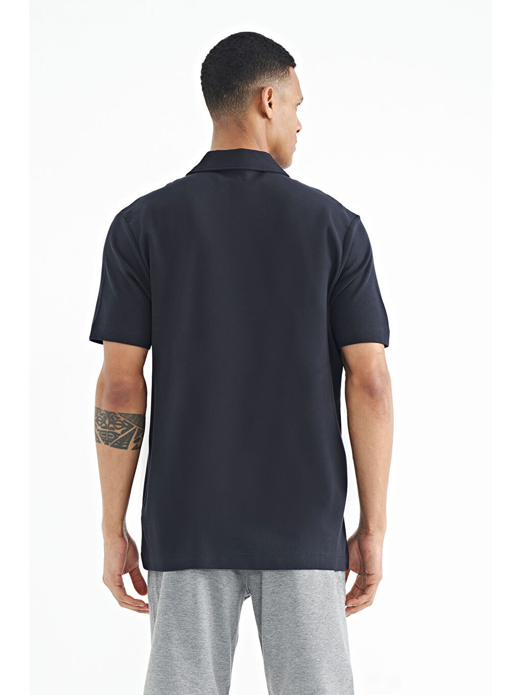 Lacivert Yazı Baskılı Standart Form Polo Yaka Erkek %100 Pamuk Tişört - 88236-4